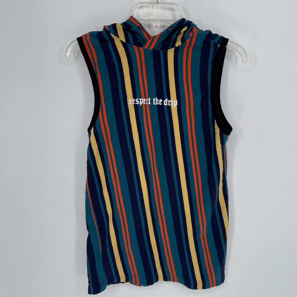 Vox Populi Boy's Multicolor Striped Respect The Drip Sleeveless Hoodie Size M